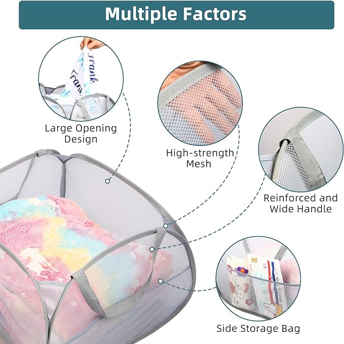 Collapsible Laundry Baskets, 90L Large Foldable Laundry Basket, Durable Mesh