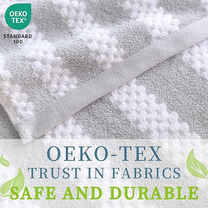 Gray and White Towels, 4 Hand 16"x27", 2 Bath 28"x52"