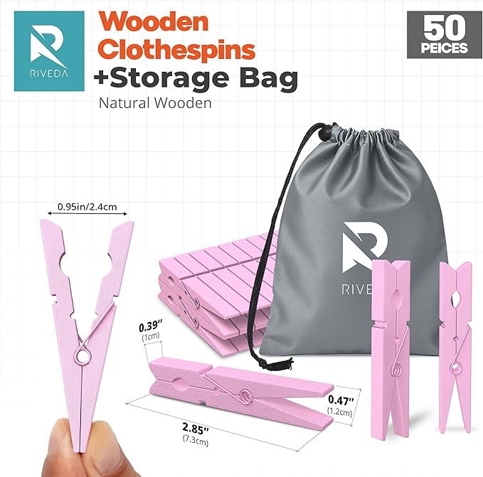 50 Pack Colored Clothes Pins Wooden