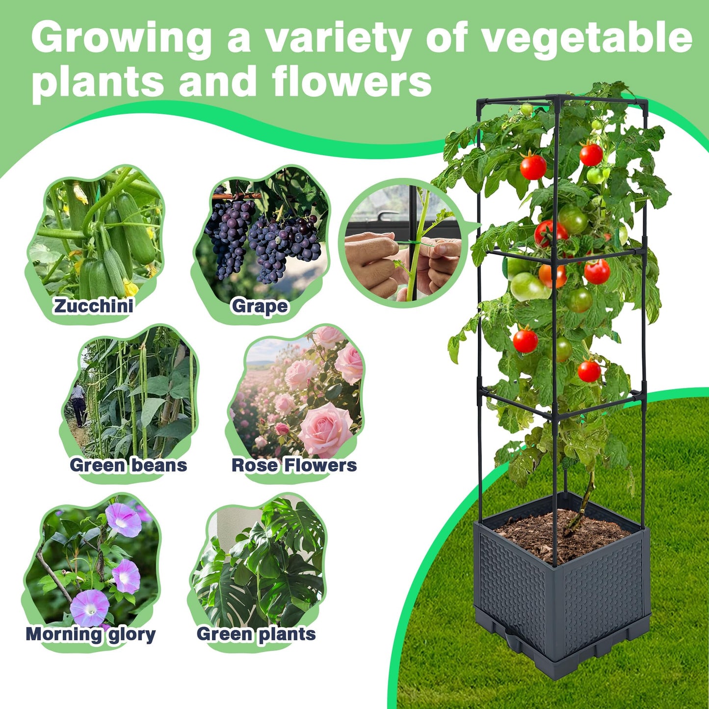 Sumloty Raised Garden Bed Planter Boxes, 1 Pack 44" Self-Watering Tomato Planter with Trellis for Climbing Vegetables Plants Grape Fruit Flowers,Use for Indoor Outdoor Garden Patio