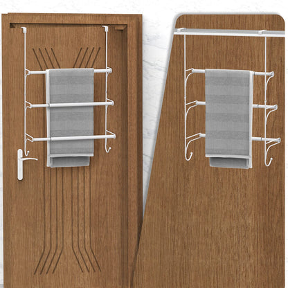 AULEDIO Adjustable Over The Door Triple Towel Rack with Hooks,White