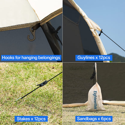EighteenTek Screen House Room Pop Up Gazebo Outdoor Camping Canopy Tent Sun Shade Shelter Mesh Walls Not Waterproof 10’x10’ Beige