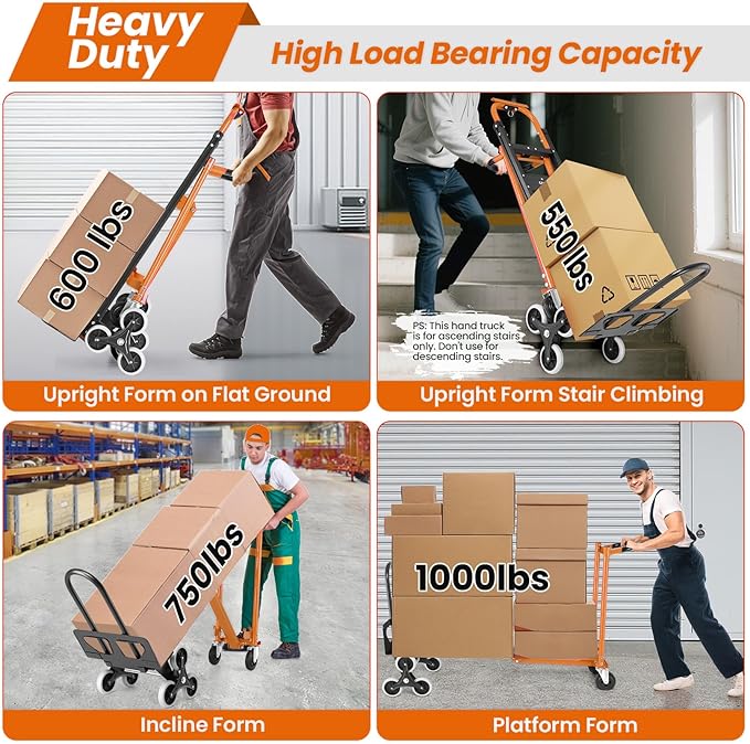 4-in-1 Hand Truck Dolly Heavy Duty Industrial Convertible, 1000 LBS Stair