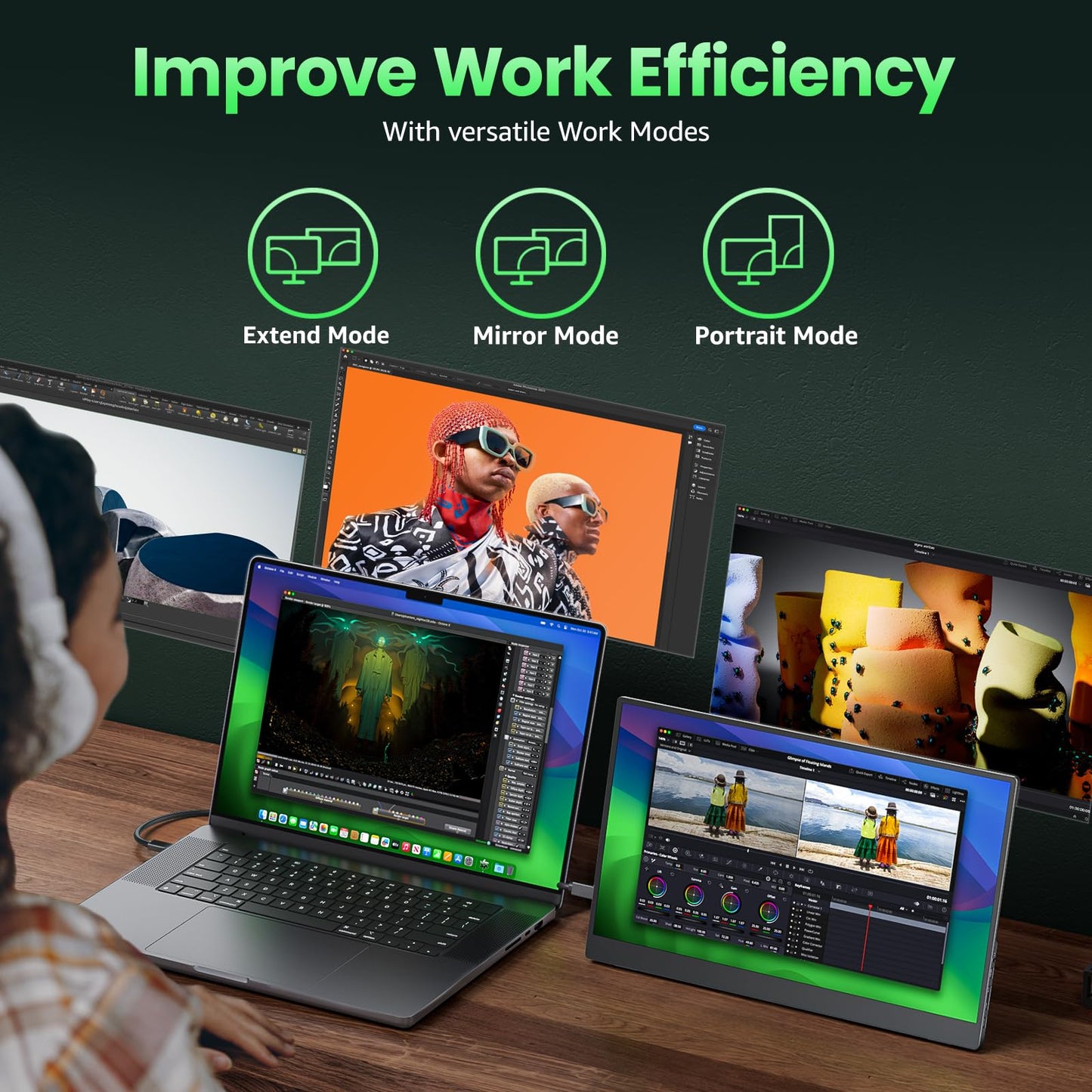 cocopar ocopar Portable Monitor 15.6 Inch Upgraded Travel 1080P Monitor with Speaker HDMI USB-C External Monitor for Laptop MacBook Surface PC Xbox PS5 with Built-in Kickstand&VESA Compatible