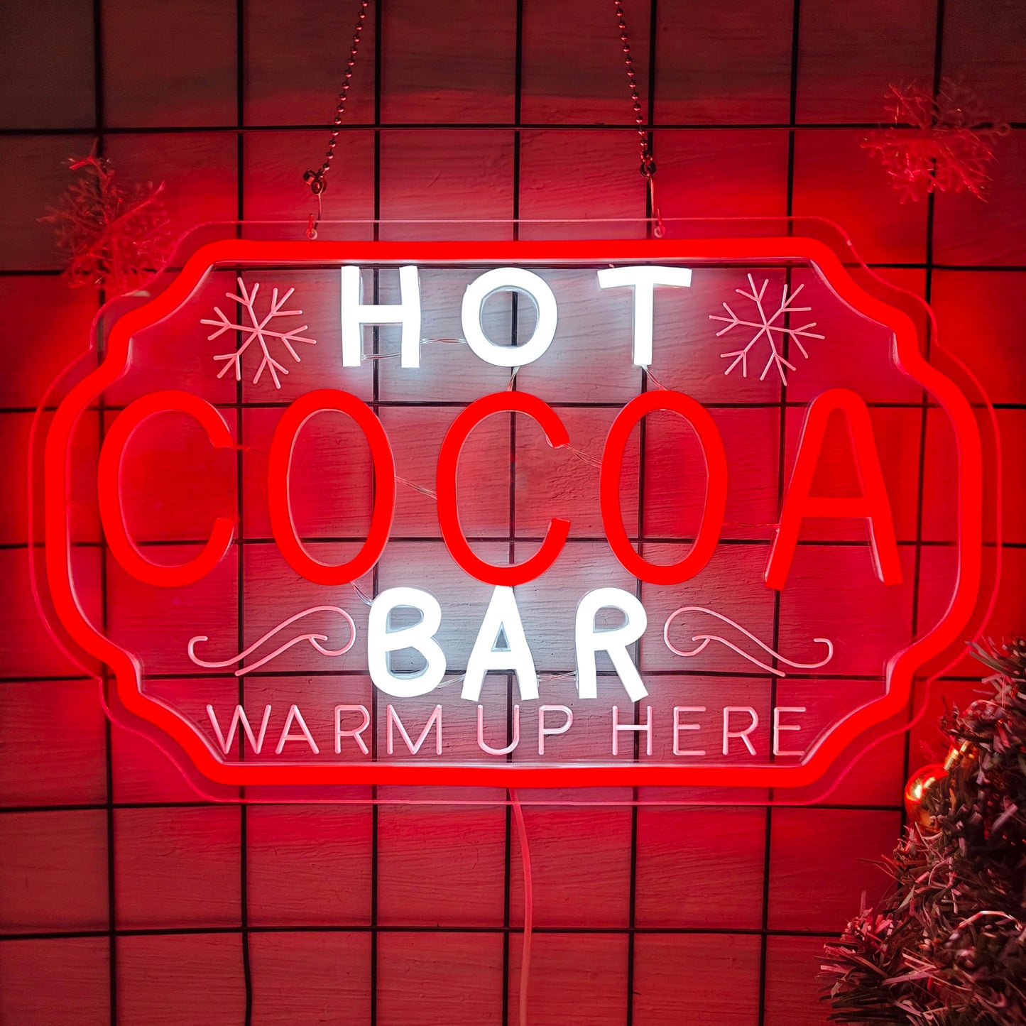 hhuohuona Hot Cocoa Bar Neon Sign Dimmable Christmas Coffee Led Sign Hot Chocolate Bar Warm Up Here Neon Lights Vintage Cocoa Light Up Sign for Kitchen Cafe Stations