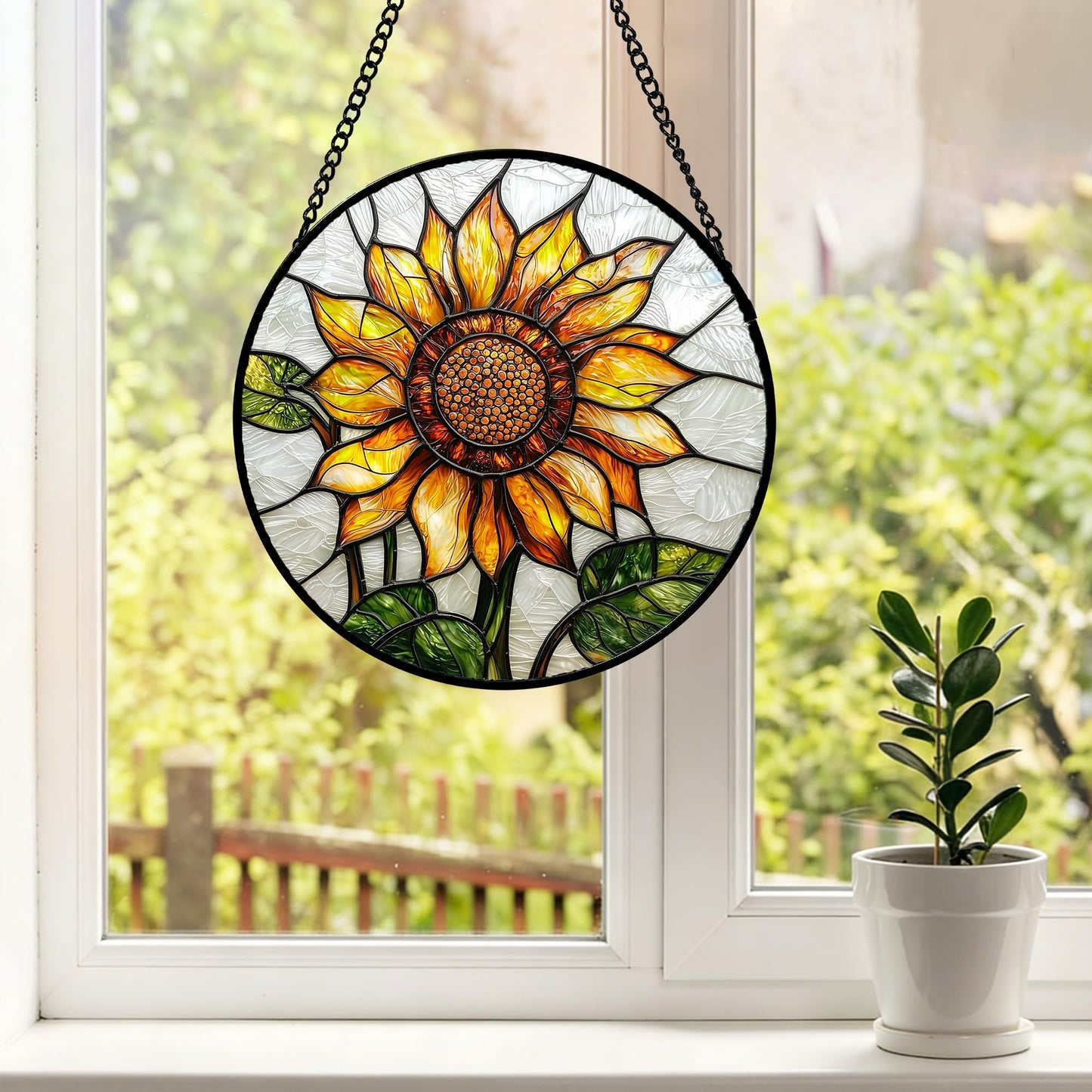 DASTOLL Stained Glass Window Hanging - Sunflower Flower Suncatcher Ready to Hang Window Doors Home Decoration and Christmas, Mother's Day Birthday Gifts for Women, Men, and Mom 6.3x6.3 in