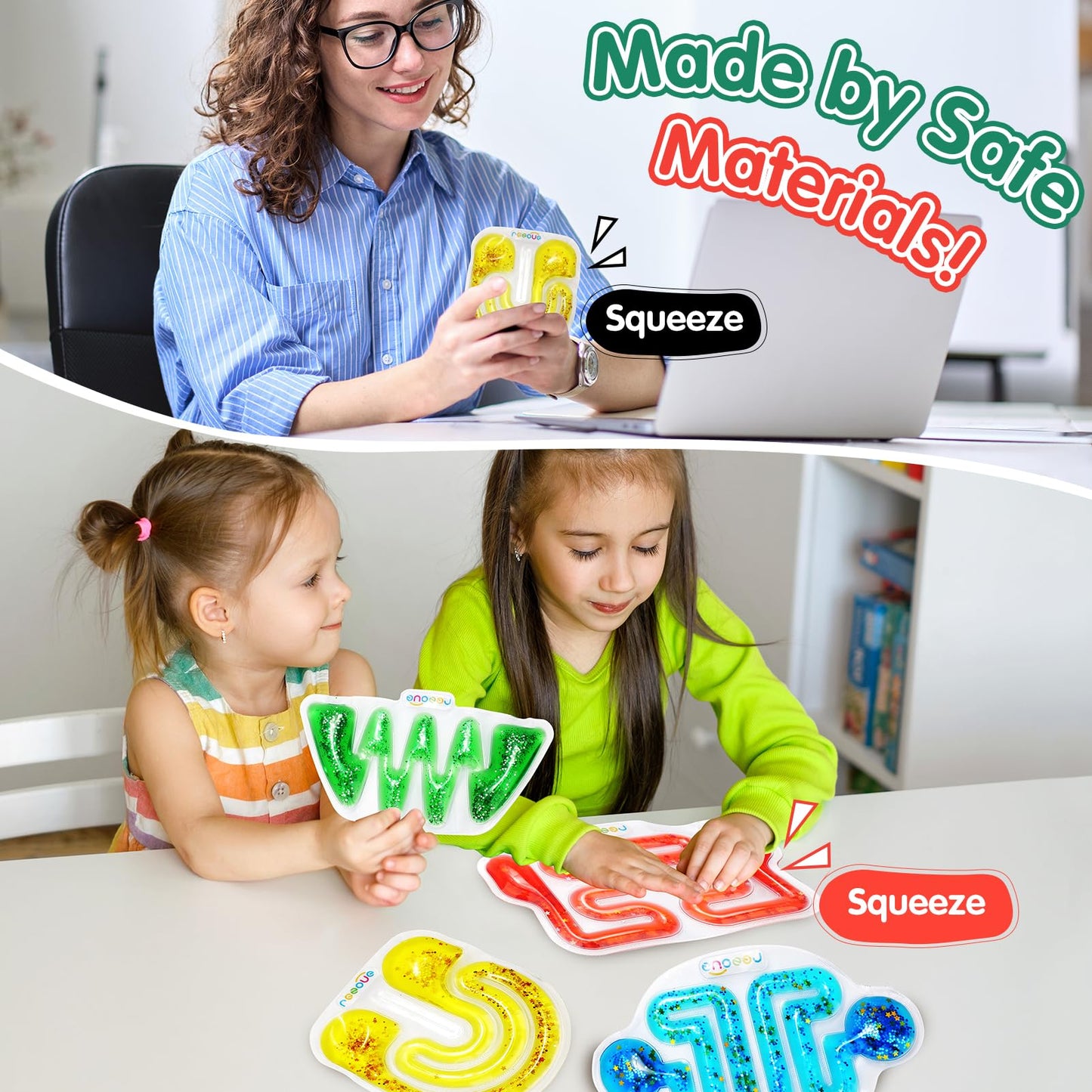 Squishy Sensory Fidget Toys for Kids - Autism Sensory Quiet Fidget for Classroom Students Autistic Children Special Needs, Anxiety Relief for Calm Down, Squeeze Sensory Tube Easter Basket Essentials