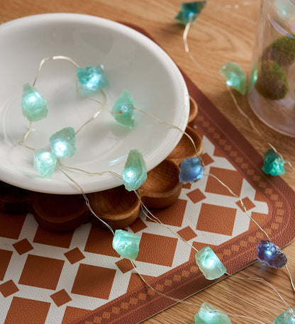 Natural Fluorite LED String Lights for Bedroom 6.5 FT USB/Battery Operated Blue Fairy Lights Sea Glass Crystal Decor Perfect Decorative Light for Bedroom Sea Glass Christmas Tree Kit