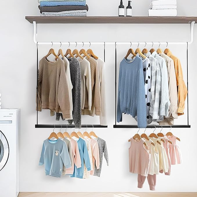 STORAGE MANIAC Hanging Closet Rod, Adjustable Width and Height Closet Hanging