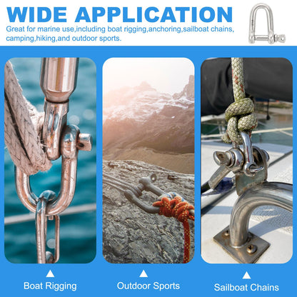 PATIKIL 5/16"(7.74mm) 882lb 316 Stainless Steel D Shackle, 8Pcs Heavy Duty Screw Pin Shackle Marine Grade for Chains Wire Rope Outdoor, Silver