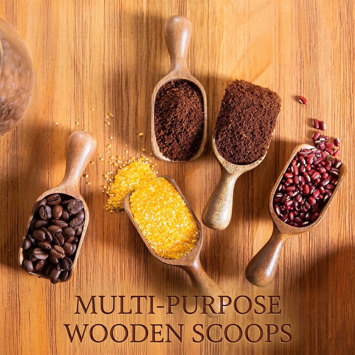 6 Pcs Wooden Scoops for Canisters, Wooden Ground Coffee Scoop for Jars Mini Measuring Spoons, Bean Salt Spoon Shovel for Seasoning Bath Salt Laundry Detergent Shovel