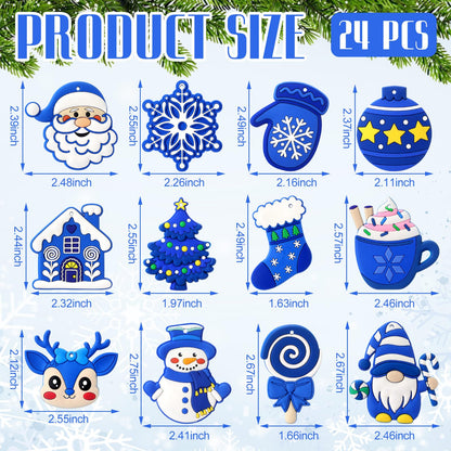 Lunmon 24 Pcs Blue Winter Ornaments PVC Snowman Tree Ornaments Gingerbread House Gnomes Ornament Blue Winter Decorations for Xmas Tree Party Holiday Decor