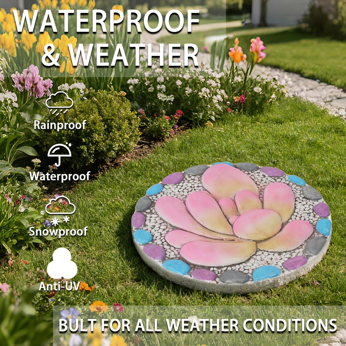 LC LCdecohome Succulent Pattern Cement Stepping Stones - Garden Stepping Stones Outdoor Pavers for Outside Walkway Gifts for Grandma Garden Stones Decorative Sculpture Yard Art 0.75 * 10 * 10 Inch