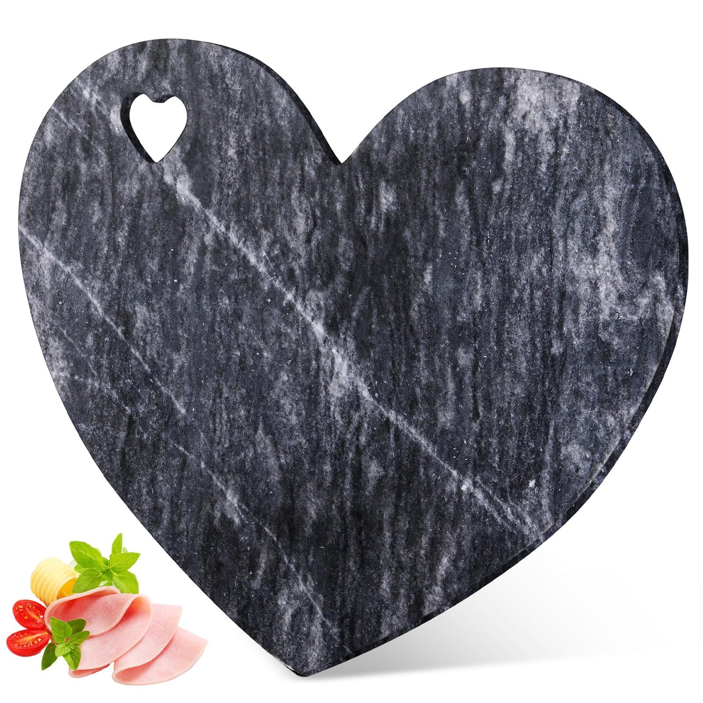 Singhoow Heart Shaped Marble Cutting Board, 12 x 10 x 0.4 Inch Valentine's Day Gifts Cheese Charcuterie Tray Bread Board Serving Platter for Meat Cheese and Vegetables Valentine Xmas Gifts(Dark Gray)