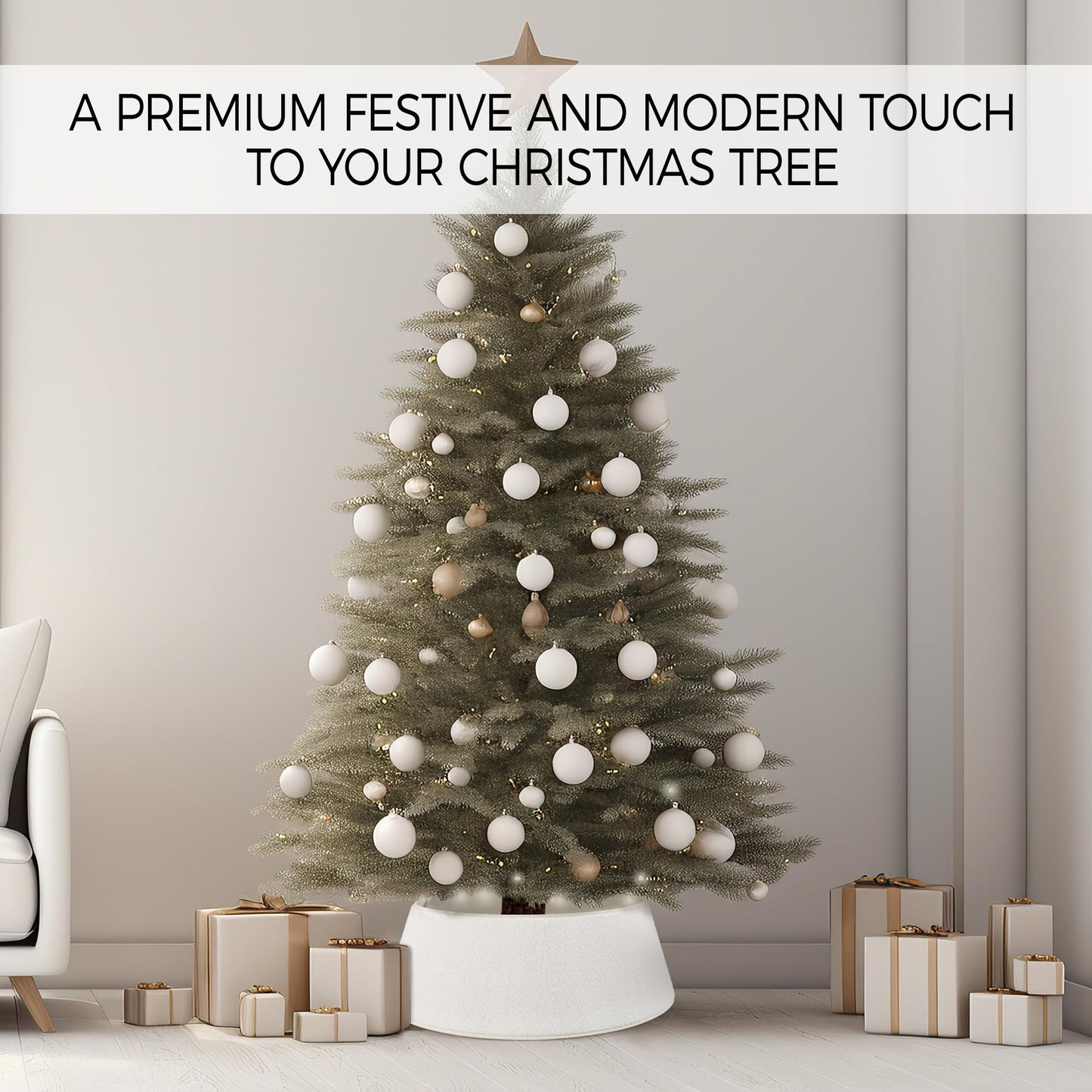 Beautiful Christmas Tree Collar - Authentic 28" Boucle Tree Ring for Any Christmas Decor - Easy to Set Up Skirt Enhances Your Holiday Home Decor