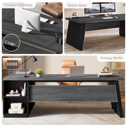 Tribesigns 78" L Shaped Desk with Drawers, Lage Office Desk with Storage Shelves, Modern Corner Computer Desk for Home Office (Gray and Black)
