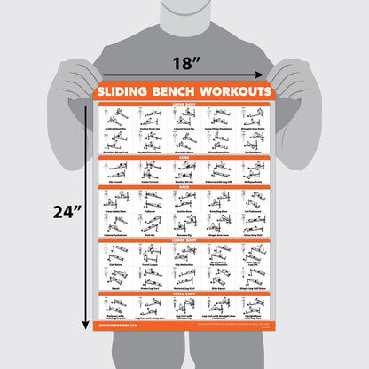 QuickFit 2 Pack - Sliding Bench Workouts & Bodyweight Exercise Poster Set - Compatible with Total Gym & Weider Ultimate Body Works (Laminated, 18" x 24")