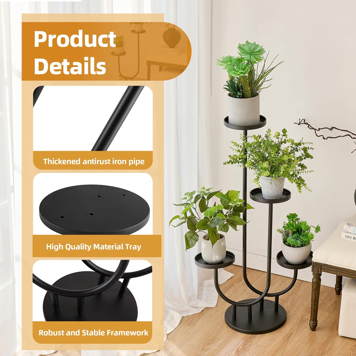 Thousand-Hill Range Plant Stand Indoor,3 Tier Tall Metal Corner Plant Stand Pot Holder,Outdoor Flower Shelf Display Rack for Window Garden Patio Balcony Home Decor Living Room Bedroom Black