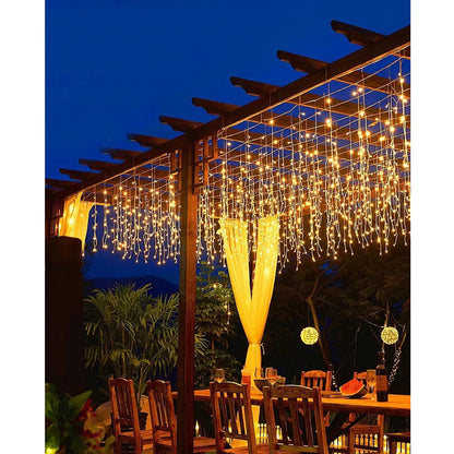 ZIMINGU Icicle Lights Outdoor, 32.8 FT 400 LED 8 Modes Christmas String Fairy Lights with 80 Drops, Twinkle Waterproof Connectable for Roof Balcony Business Park Decor, Warm White, 10M