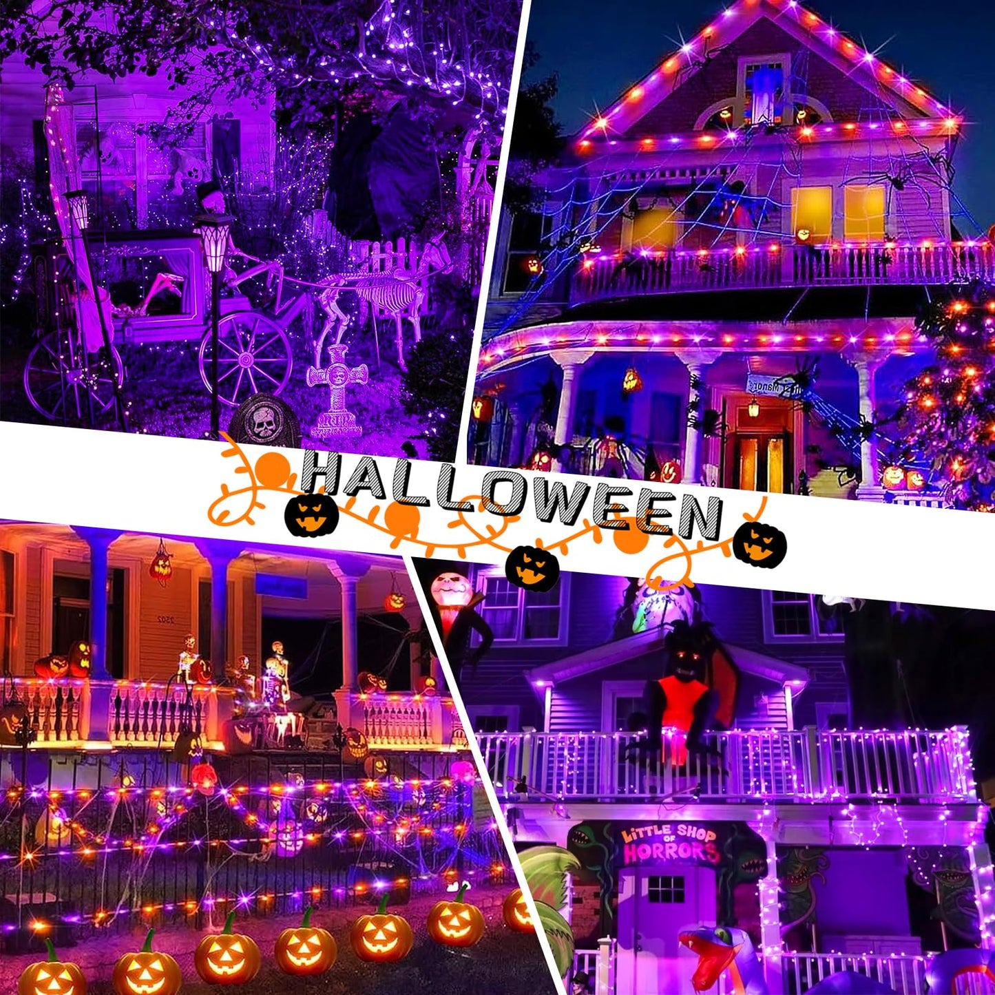 Decute 500LED 164FT Fairy String Lights Halloween Lights Silver Wire with Remote, Firefly Starry Light for DIY Christmas Tree Costume Wedding Party Table Centerpiece Decor Orange Purple