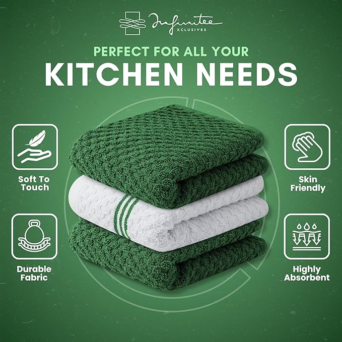 Infinitee Xclusives Premium Kitchen Towels – Pack of 3, 100% Cotton 15 x 25