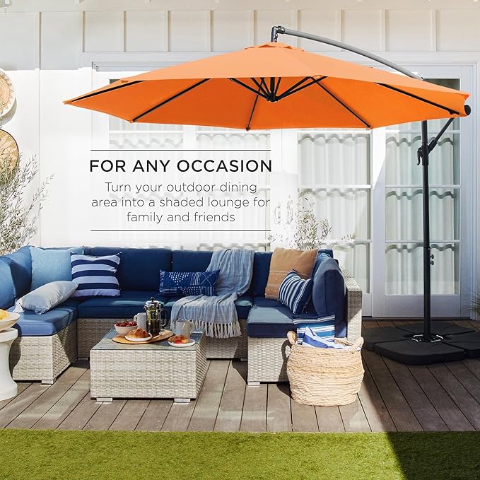 Best Choice Products 10ft Offset Cantilever Hanging Market Patio Umbrella, 8 Sturdy Ribs, Easy Adjustment - Orange
