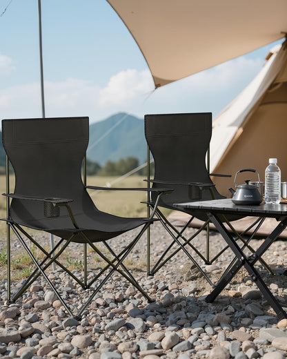 YSSOA Portable Folding Black Camping Chair, 2-Pack