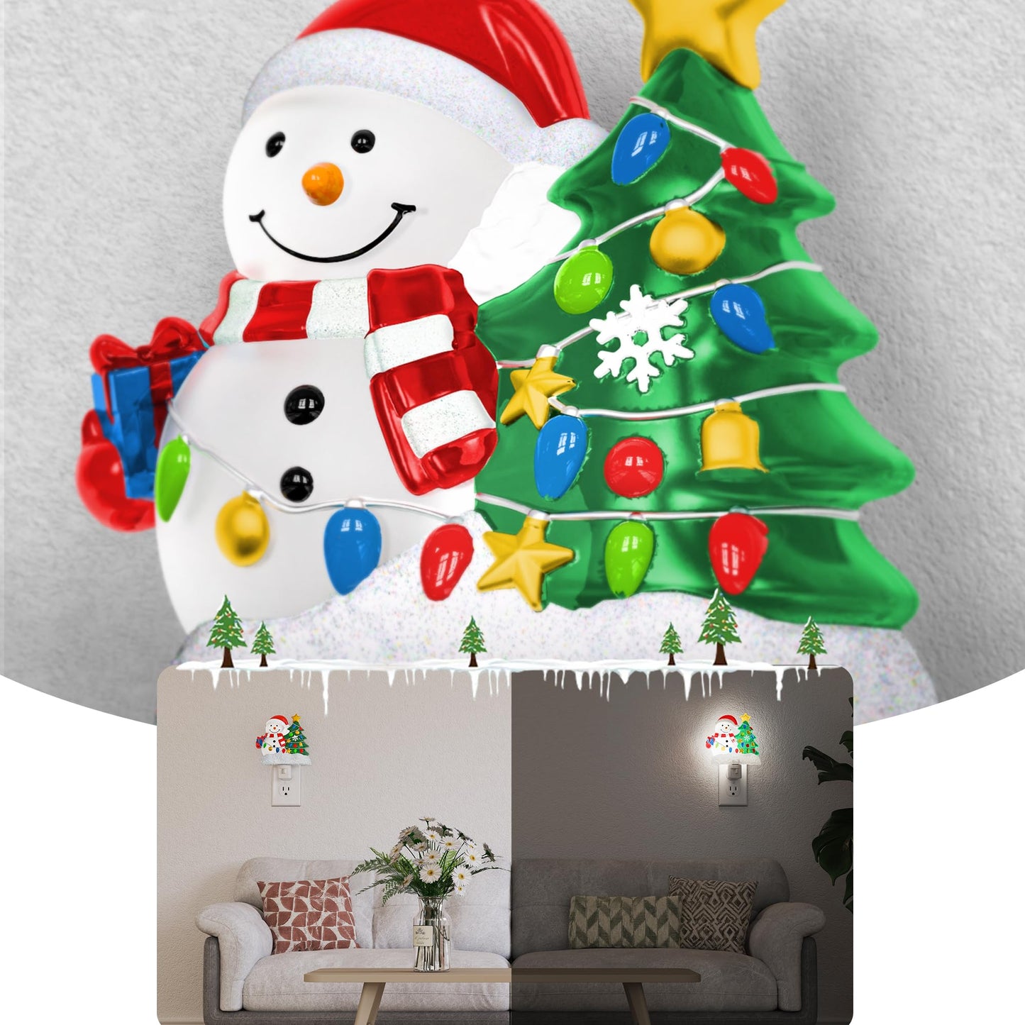 Briignite Snowman Christmas Tree Night Light[2 Pack], 5000K Night Lights Plug into Wall, Christmas Tree Cute Night Light for Kids, Plug in Nightlight with 360° Rotatable for Christmas Decor Party