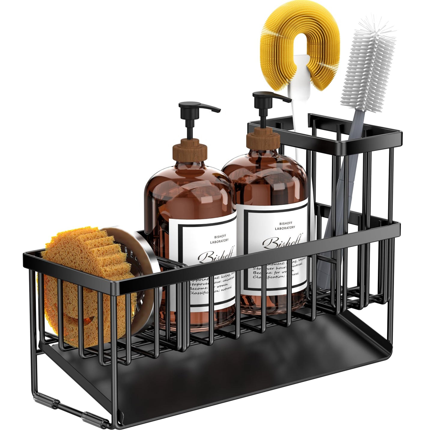 Cisily Kitchen Sink Caddy Organzier with High Brush Holder, Sponge Holder for Sink, 304 Rustproof Stainless, Kitchen Countertop Soap Dispenser Organizer, Kitchen Decor and Accessories