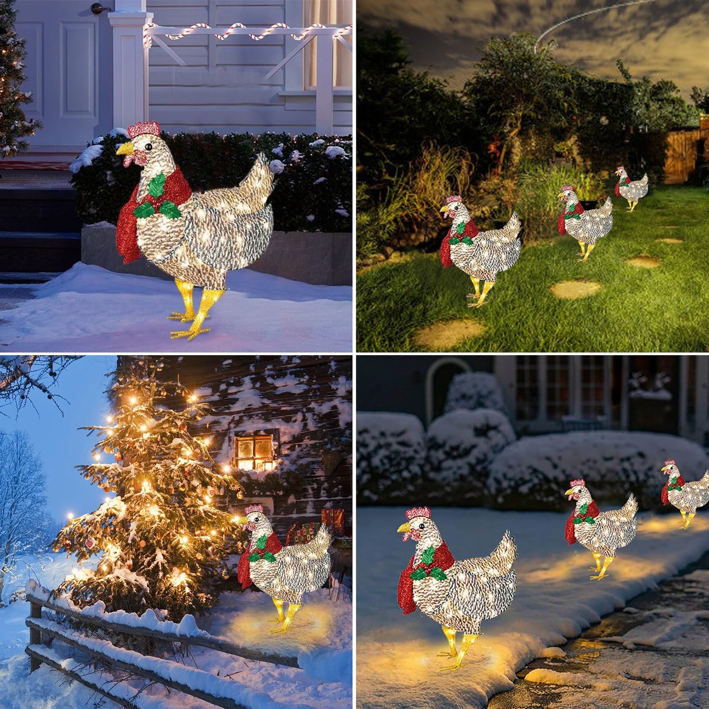 Plplaaoo Light Up Chicken Christmas Decoration with LED Lights – Light-Up Chicken Ornament with Scarf, Battery Operated Outdoor Lighted Chicken Decoration for Garden or Lawn(15.7x9.8in)