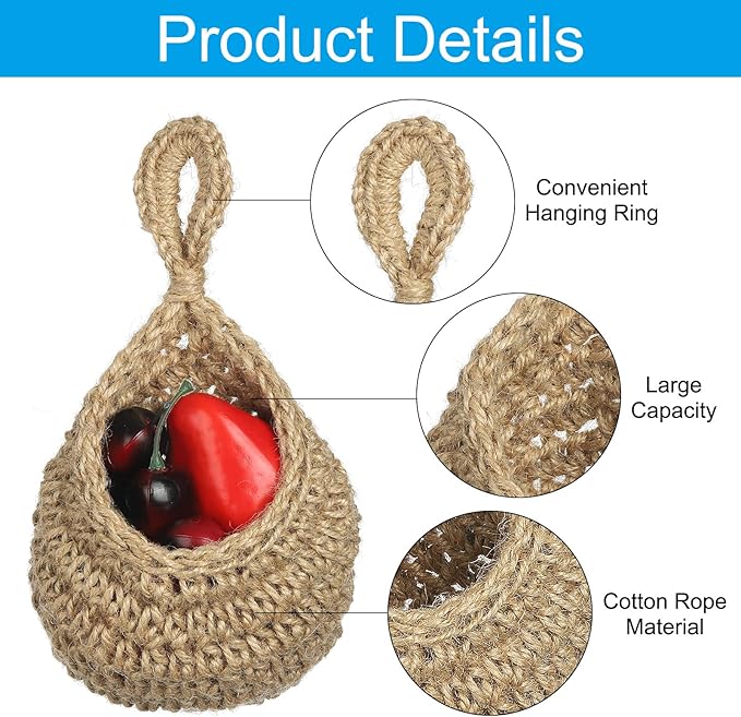 PATIKIL Hanging Fruit Baskets for Kitchen, Mini Size Teardrop Home Decor