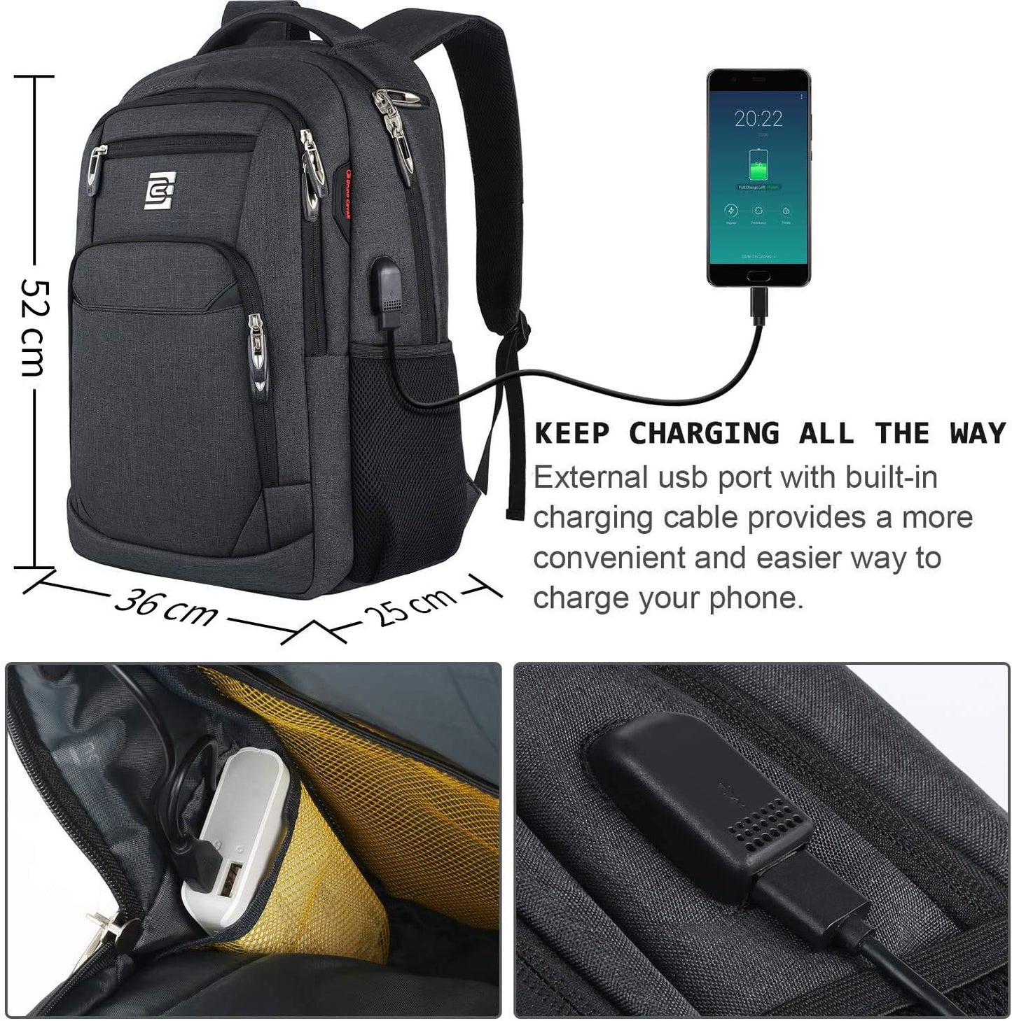 marcello Laptop Backpack with USB Charging&Headphone Port,Anti-Theft Business Backpack with Padded Shoulder Strap, Computer Rucksack for School/Work/Travel