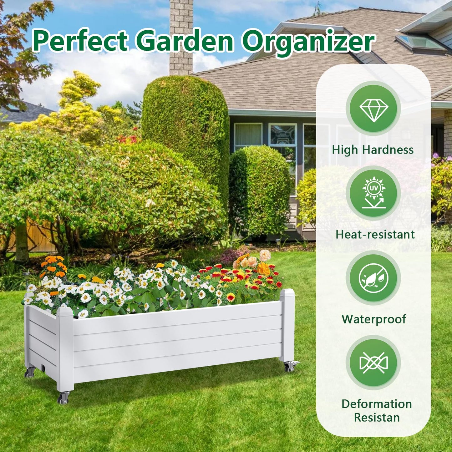 GYMHILL Elevated Raised Garden Bed with Wheels, Outdoor Large Resin Patio Planter Box Stand Divisible with Drain Plug,Water Monitor for Plants Vegetables Flowers Fruits(Ashen)