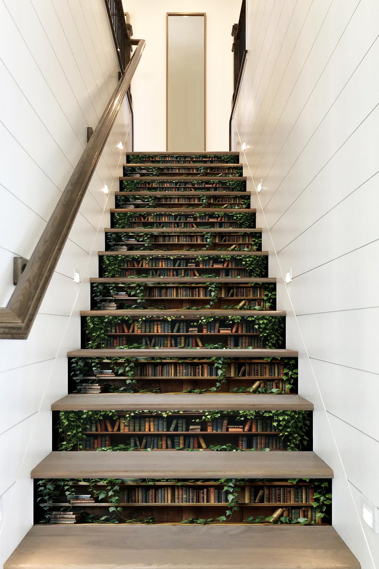 AMAZING WALL Botanical Stair Riser Stickers, Green Plants Library Bookshelf Design, Peel and Stick, Removable, Set of 12, Nature-Inspired Decor