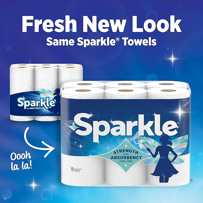 Sparkle Tear-A-Square Paper Towels, 3 Triple Rolls = 9 Regular Rolls, Strong