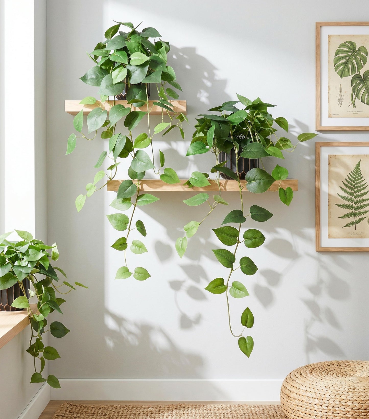 FancyPlus Fake Plants 2 Pcs Faux Pothos Plants Potted Indoor Artificial Hanging Plants Realistic Fake Greenery Table Desk Bathroom Office Bedroom Living Room Shelf Modern Farmhouse Decor Indoor