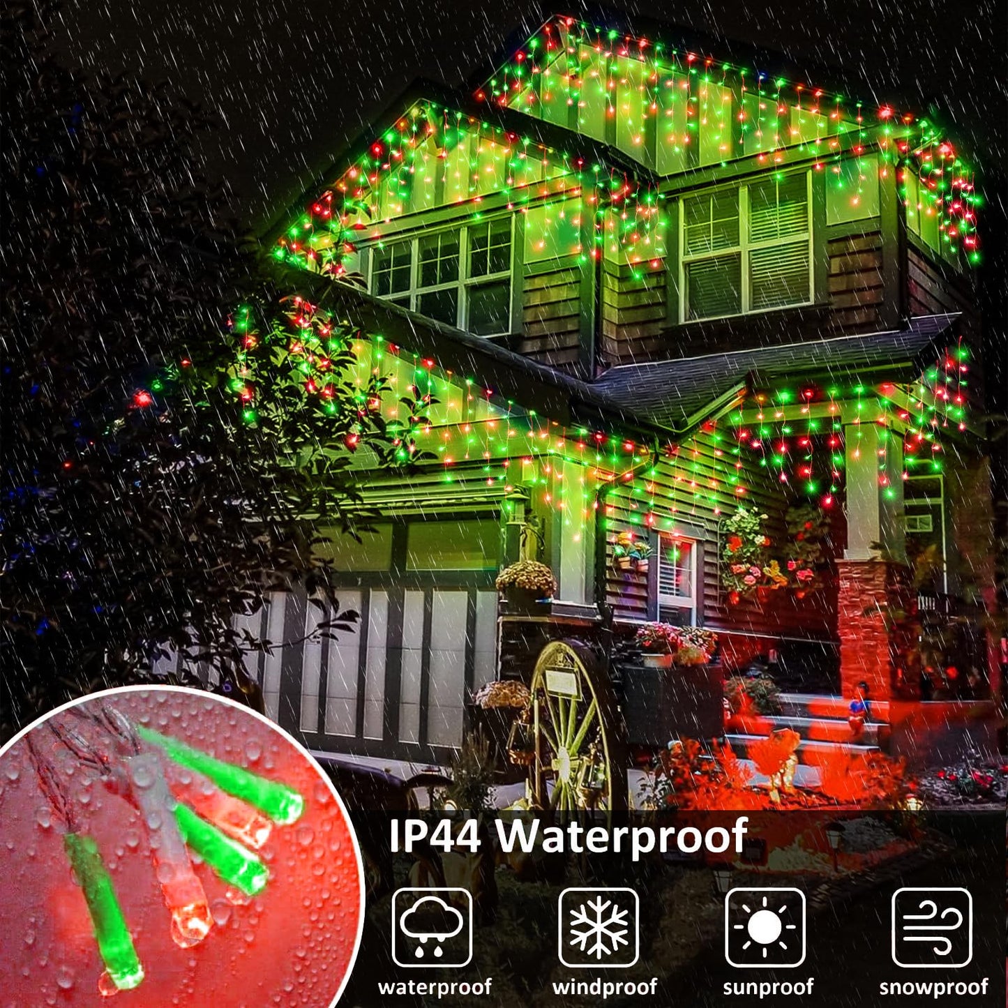 Icicle Lights for Outside - 33FT 400 LED Icicle Christmas Lights Outdoor with 75 Drops 8 Modes Timers, Waterproof Connectable Hanging Lights for Indoor Eaves Party Holiday Decorations, Red and Green