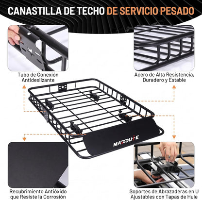 Garvee Roof Rack Cargo Basket with Waterproof Cargo Bag, 15 cu ft Rooftop Cargo Carrier, Heavy Duty Steel Car Roof Rack Carrier with Wind Fairing, Anti-Rust, U-Bolt Mount, for SUV Truck