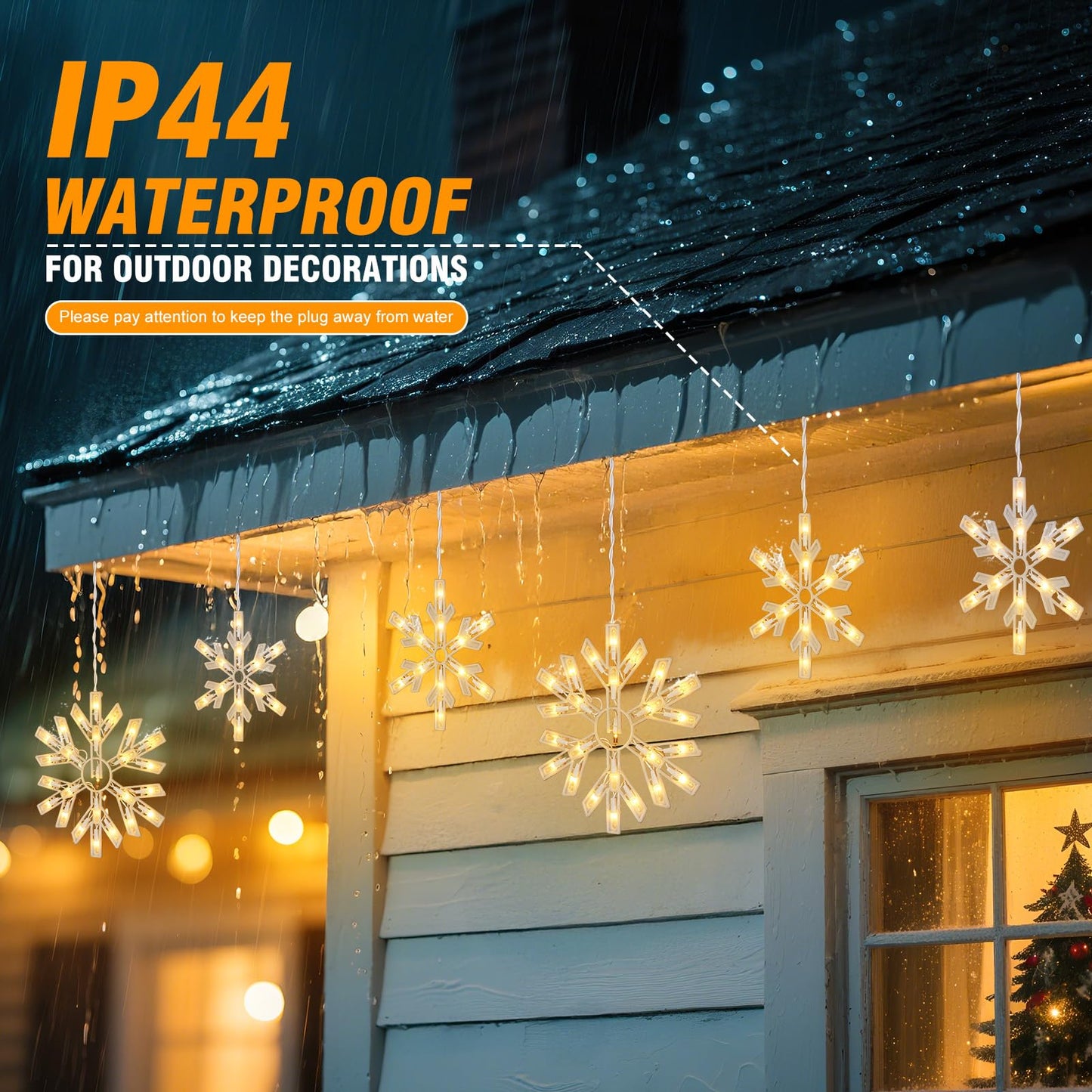 Snowflake Christmas String Lights with 9 Drops - 13ft 150 Mini Bulb Icicle Lights with Hooks, Plug-in Connectable Hanging Lights for Christmas Home Indoor Outdoor Party Wedding Holiday Décor, 2 Pack