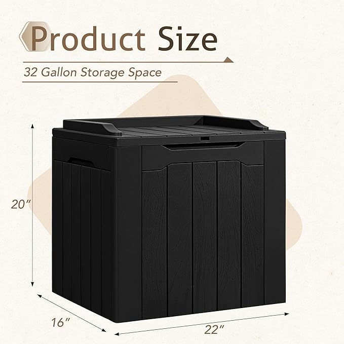 Flamaker Deck Box 31 Gallon Waterproof Resin Small Deck Box with Lid, Indoor Outdoor Package Delivery Box, Organization and Storage for Patio Furniture, Garden Tools, Outdoor Cushions (Black)