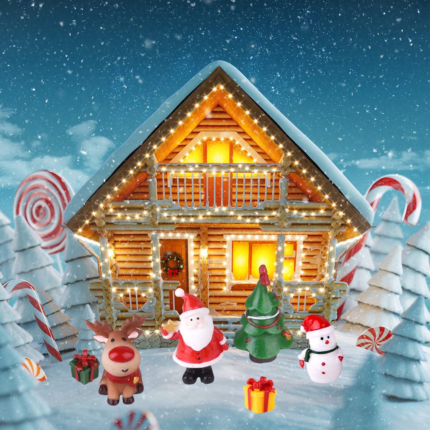 KUUQA 50 Pcs Mini Christmas Ornament Kits,Mini Christmas Trees Bottle Brush Trees with Resin Santa Claus, Snowman, Snowflake, Bell, Elk, Candy Cane for Christmas Party Supplies