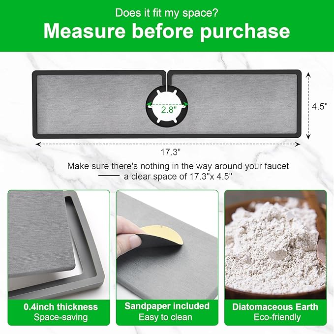 Gosmol Faucet mat for Kitchen Sink, Silicone & Stone Drying Mat for Kitchen Sink