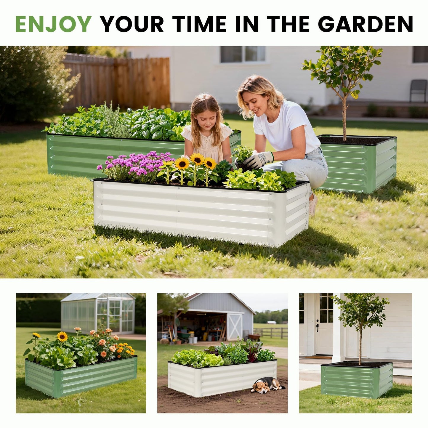 INNO STAGE Galvanized Raised Garden Bed Kits, 2x2x1ft Metal Raised Garden Beds Outdoor, Steel Raised Planter Bed with Gloves for Vegetables & Flowers Patio Ground Planter Box (Olive Green, 2PCS)