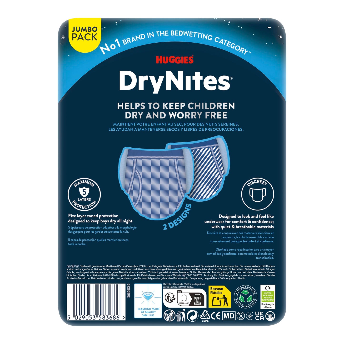 HUGGIES DryNites, Pyjama Pants, Boys 13+ Years (48-60KG), 33 x Bedwetting Pants, Up to 100% Leak Free Nights
