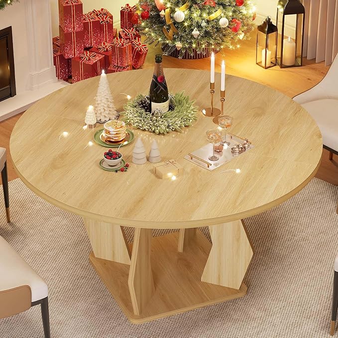 IBF Round Dining Table for 4-6 People, 47 Inches Dining Room Table