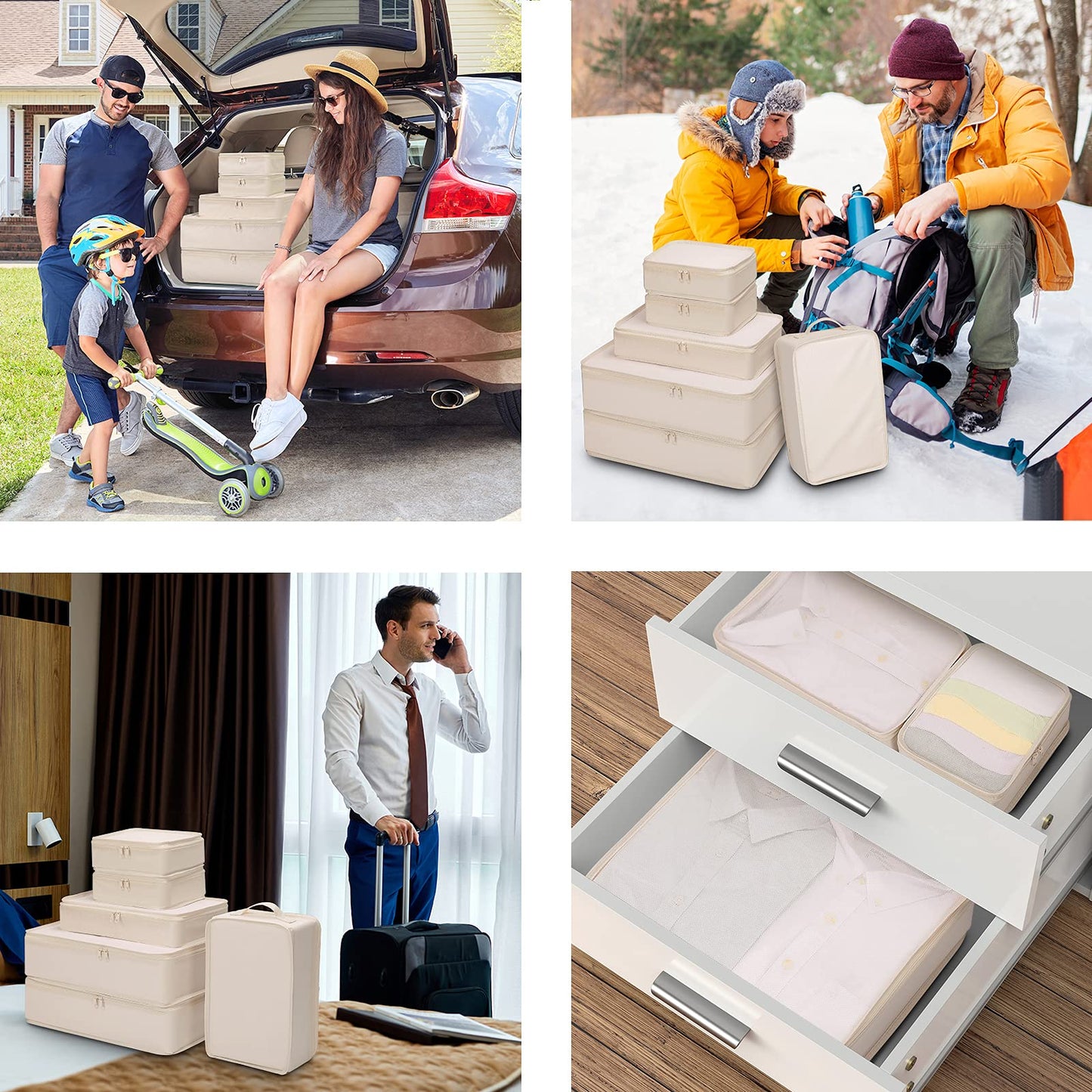 Travel Organizer,Mossio 6 Piece Various Size Durable Packing Cubes Pouch Beige