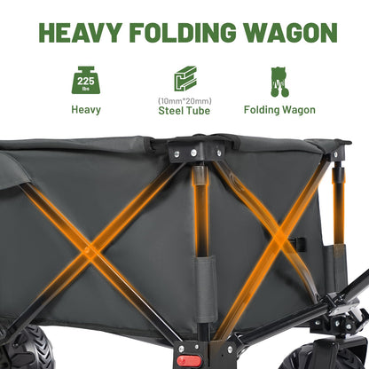 Timber Ridge Collapsible Wagon Utility Folding Cart Heavy Duty All Terrain Wheels for Outdoor Shopping Camping Garden Sports with Side Bag and Cup Holders, Grey
