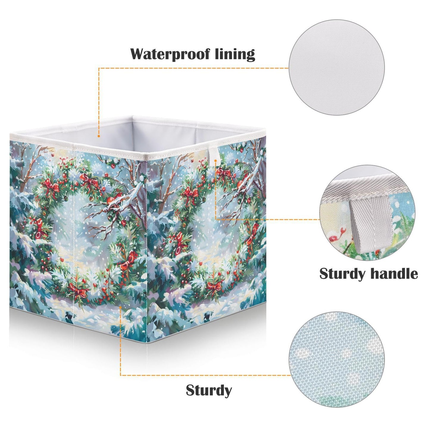 senya Large Storage Bins Beautiful Christmas Wreath Collapsible Foldable Storage Cubes Fabric Basket Closet Organizer Containers Box for Home Bedroom Office 15.7 x 10.6 x 6.9in
