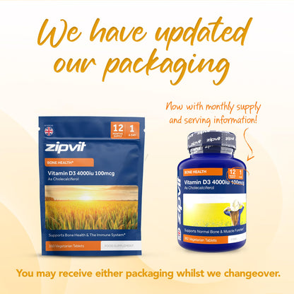 Zipvit Vitamin D3 4000 IU, 360 Maximum Strength Vitamin D Tablets, 12 Months Supply, Vegetarian, 1 a Day, VIT D3 As Cholecalciferol, Supports Bones Muscles, Immune System