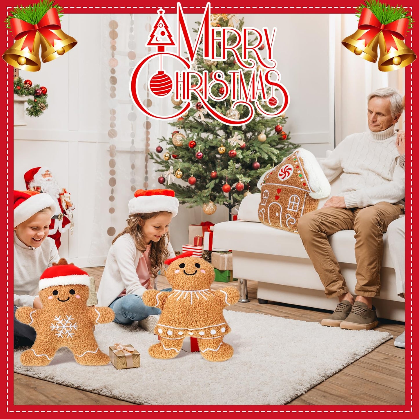 Konohan 3 Pcs Christmas Gingerbread Pillows House Man Throw Pillows Stuffed Gingerbread Shaped Pillow for Christmas Party Outdoor Cushion Decorations(Dark Yellow,Lovely Style)